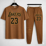 Men Brown Lakers 23 Printed Track Suit Set