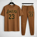 Men Brown Lakers 23 Printed Track Suit Set