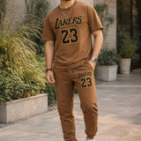 Men Brown Lakers 23 Printed Track Suit Set