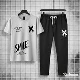 Men Printed Graphic Track Suit Grey Black Cotton Summer Sale
