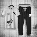 Men Printed Graphic Track Suit Grey Black Cotton Summer Sale