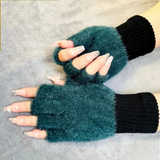 Winter Half Finger Pair Gloves For Women Plush Warm Fingerless Pair Gloves In Multicolor (Random Color)