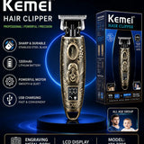 Kemei KM-3298 Professional Hair Clipper – 1200mAh Rechargeable Trimmer with LCD Display, Stainless Steel Blade & Engraved Metal Body