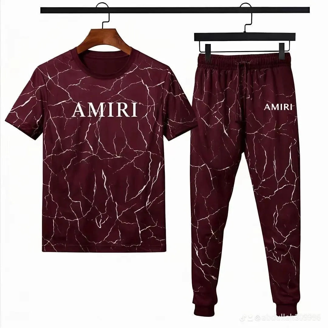 Men Maroon Marble Print Track Suit AMIRT