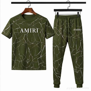 Men Camo Amirt Printed Track Suit Olive Green