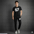 Men Black Printed Track Suit 28" XL Polyester