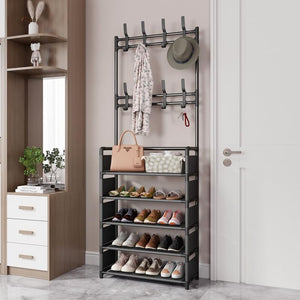 Attachable Coat Hanger with Shoes Rack – Multi-Functional Entryway Clothes & Shoe Storage Organizer