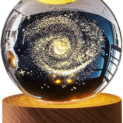 Crystal Ball LED Lamp – 3D Crystal Night Light with Wooden Base USB Rechargeable Home Decor Lamp