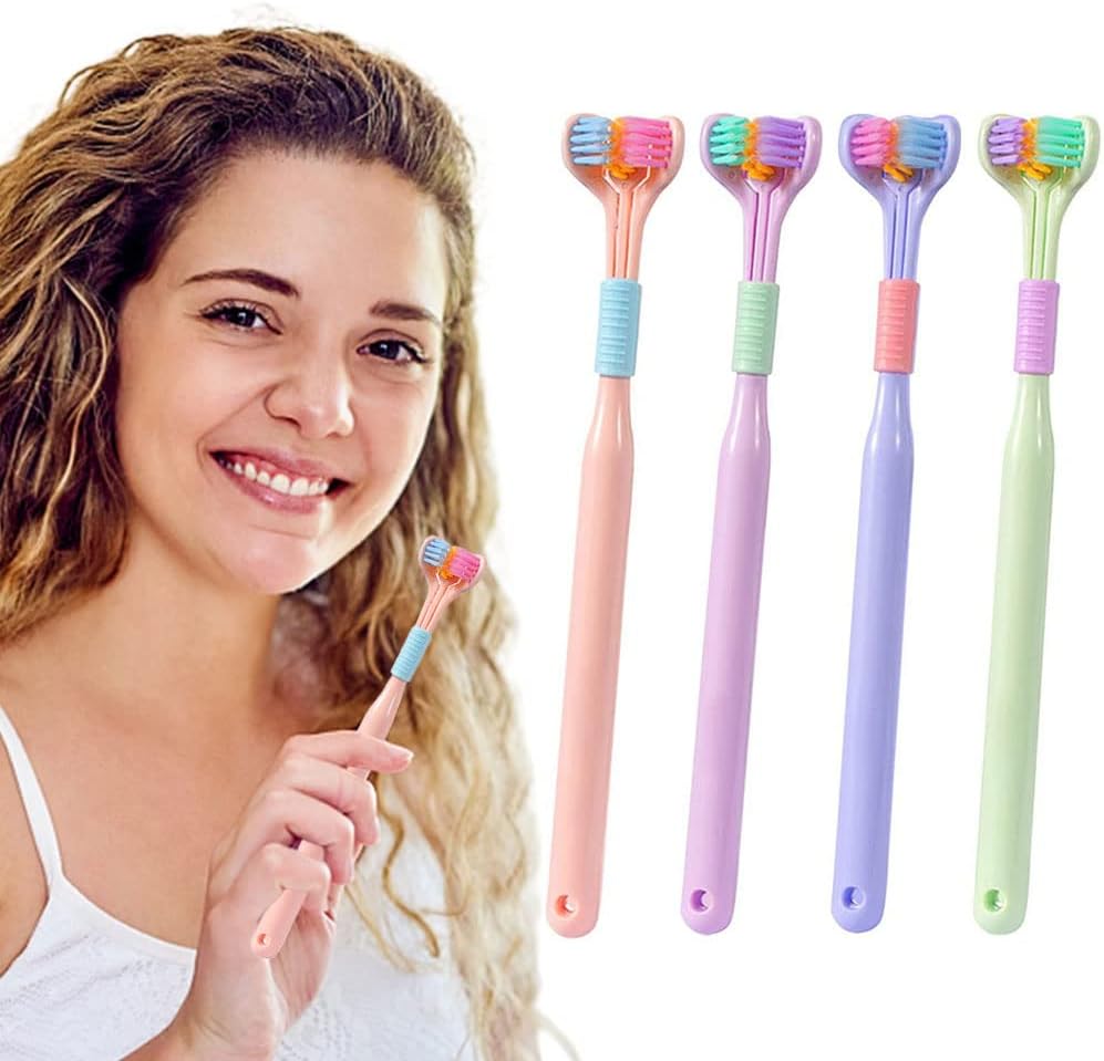 Three Sided Toothbrush – 360° Soft Bristle Toothbrush with Replaceable Brush Heads for Deep & Gentle Cleaning