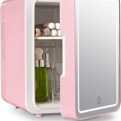 4L Vanity Mirror LED Portable Mini Fridge – Makeup & Skincare Refrigerator with LED Mirror for Bedroom, Office & Car