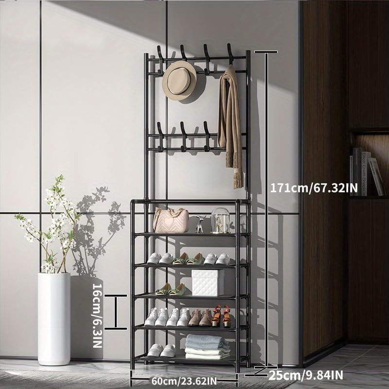 Attachable Coat Hanger with Shoes Rack – Multi-Functional Entryway Clothes & Shoe Storage Organizer