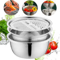 Multifunctional Stainless Steel Colander with Grater – Vegetable & Fruit Washing Basket with Grating Lid