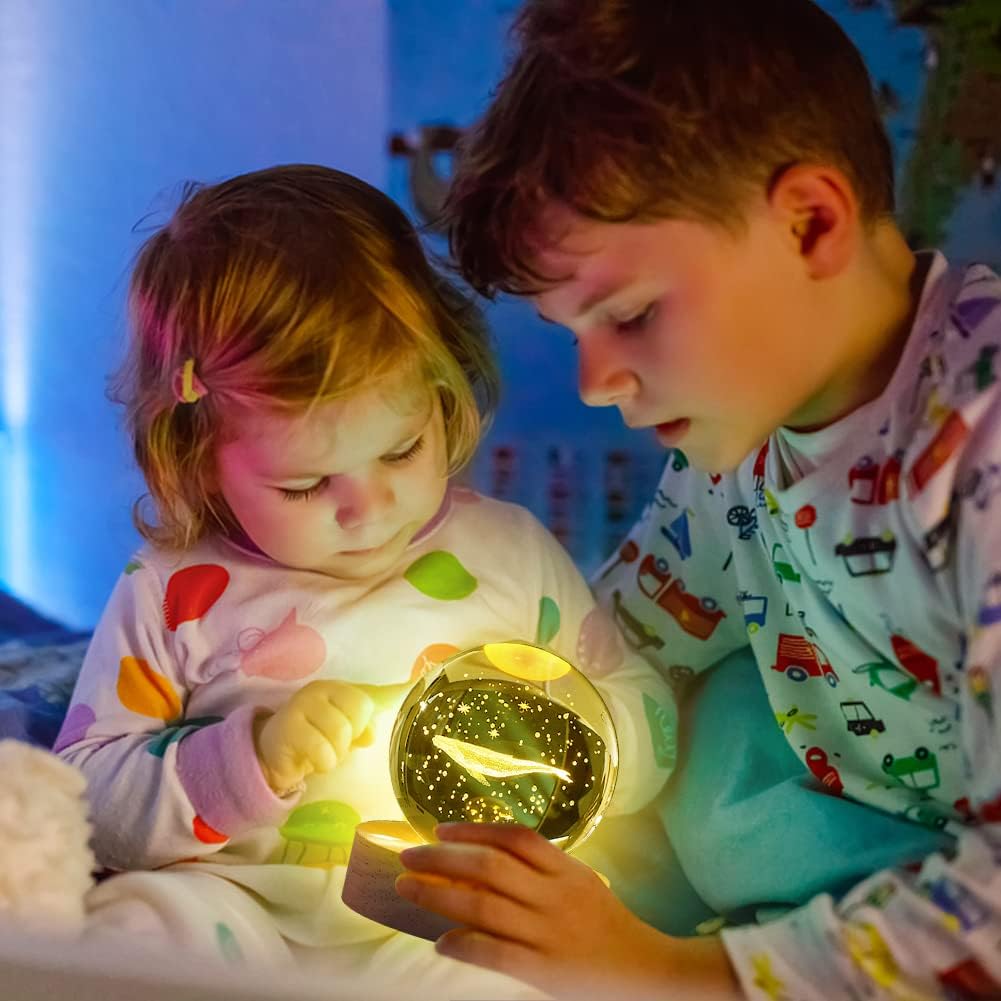 Crystal Ball LED Lamp – 3D Crystal Night Light with Wooden Base USB Rechargeable Home Decor Lamp