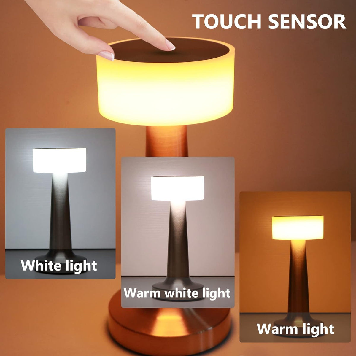 LED Table Lamp – Rechargeable Cordless Desk Lamp with Touch Control, 3 Color Dimmable Light for Bedroom, Office & Study