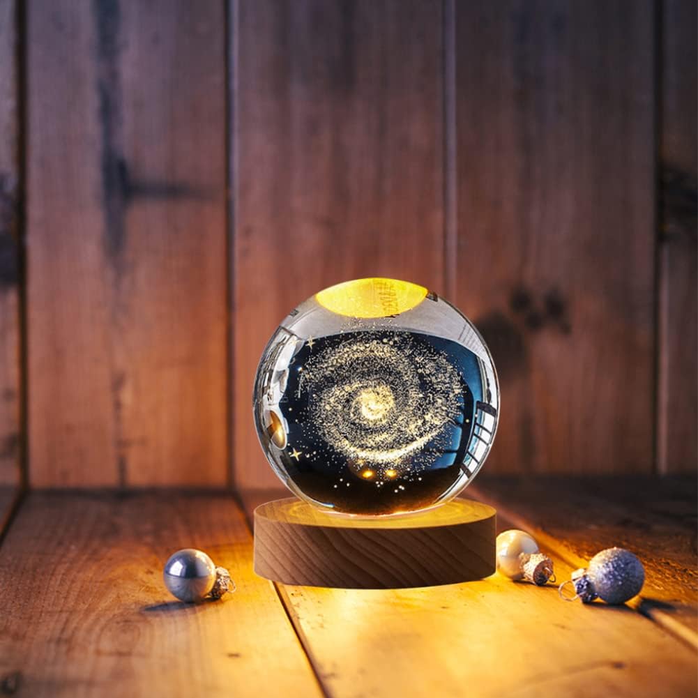 Crystal Ball LED Lamp – 3D Crystal Night Light with Wooden Base USB Rechargeable Home Decor Lamp