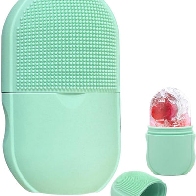 2-in-1 Silicone Ice Roller & Face Scrubber – Reusable Facial Massage, Cooling Ice Mold & Deep Cleansing Brush