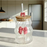 Cannes Butterfly Mug – 550ml Pyrex Glass Cup with 3D Butterfly Design, Straw & Bow Lid