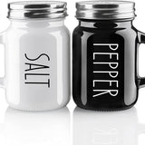 KITOME Salt and Pepper Shakers Set – Ceramic Spice Dispensers with Stainless Steel Lids & Handles, Black & White, 2-Piece Kitchen Dining Set