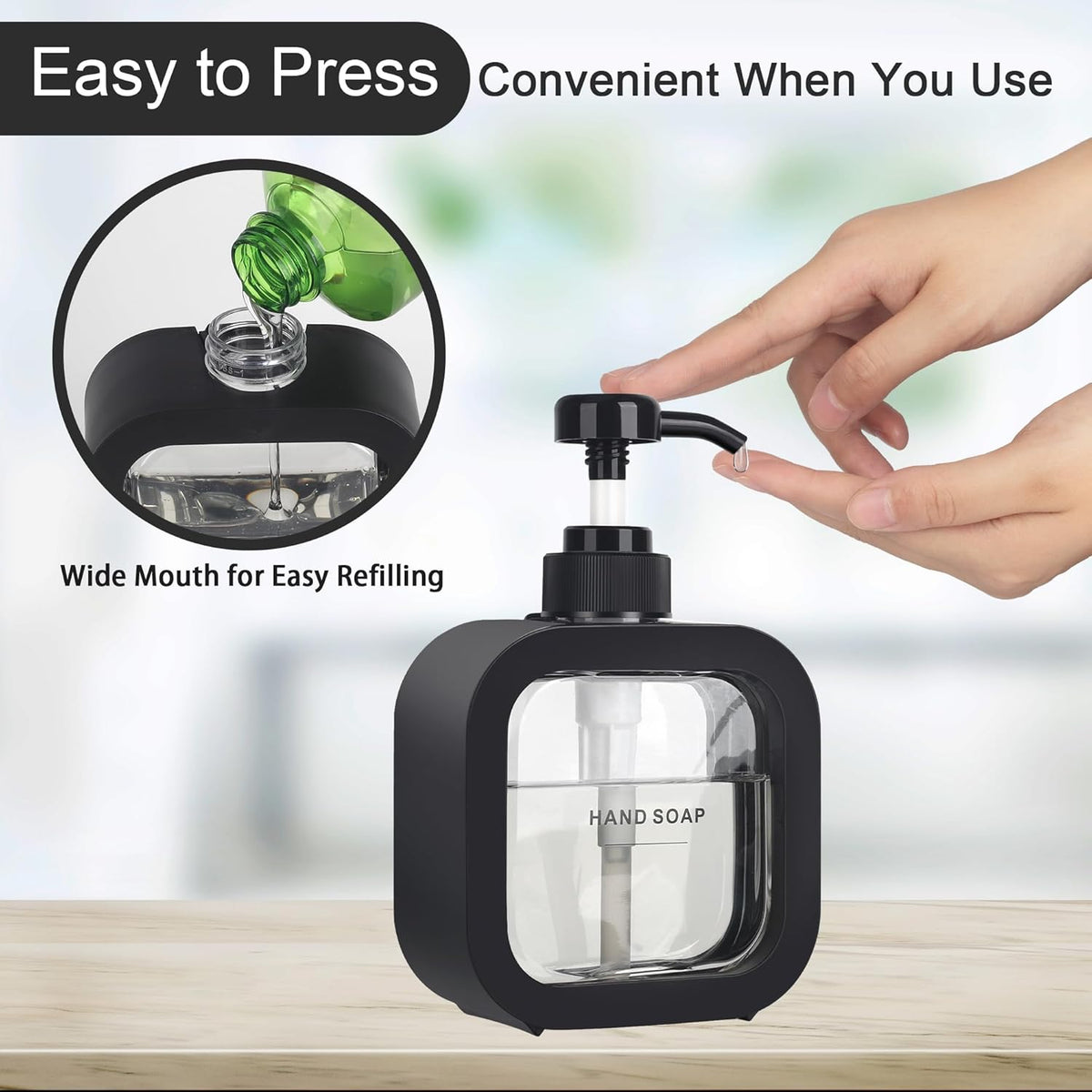 Premium Square Soap Dispenser 300ml – Refillable Liquid Soap Pump for Bathroom, Kitchen & Hand Wash