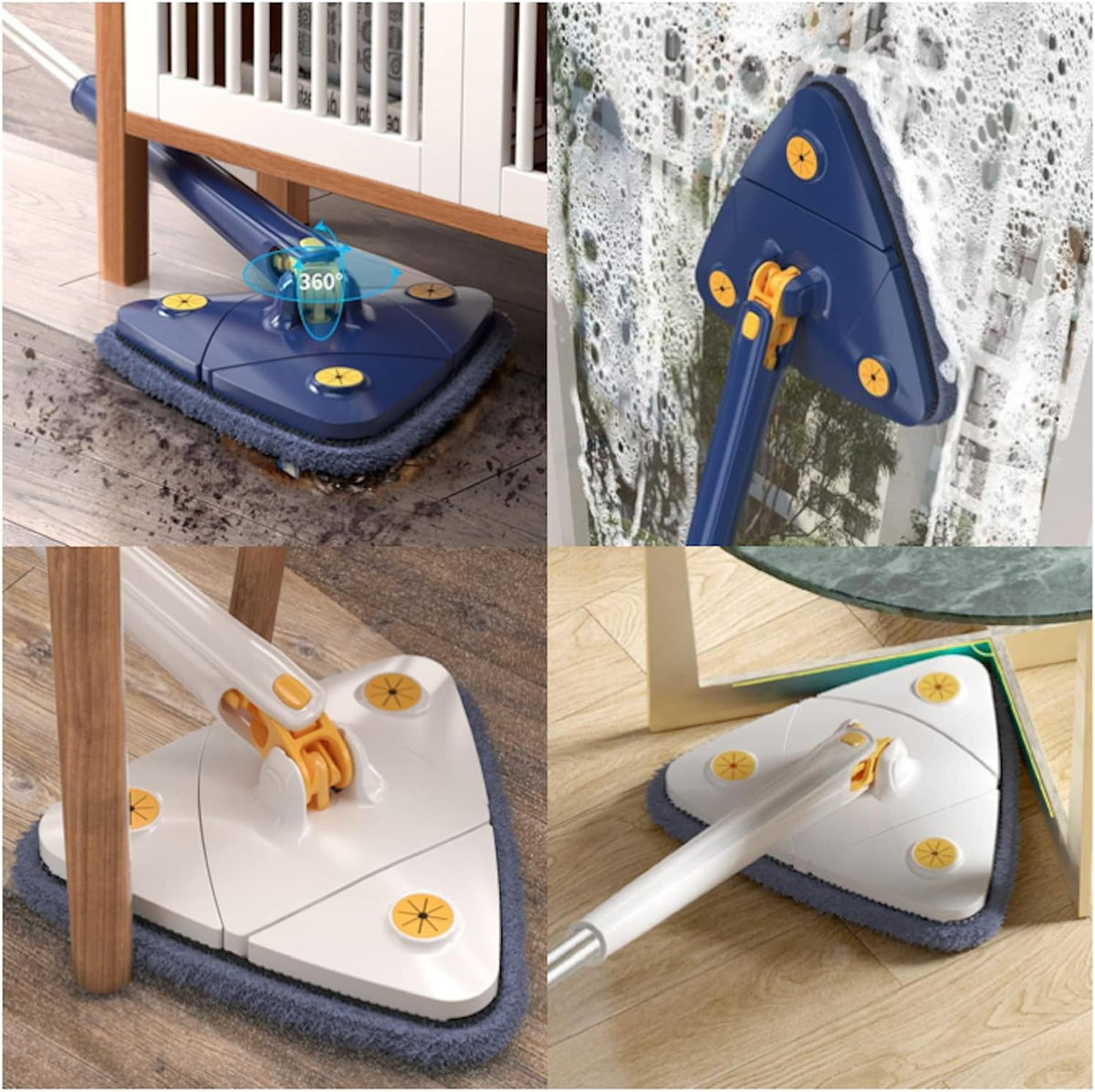 Triangle Twister Mop – 360° Rotating Microfiber Floor Mop with Triangular Head for Corner & Ceiling Cleaning