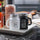 KITOME Salt and Pepper Shakers Set – Ceramic Spice Dispensers with Stainless Steel Lids & Handles, Black & White, 2-Piece Kitchen Dining Set
