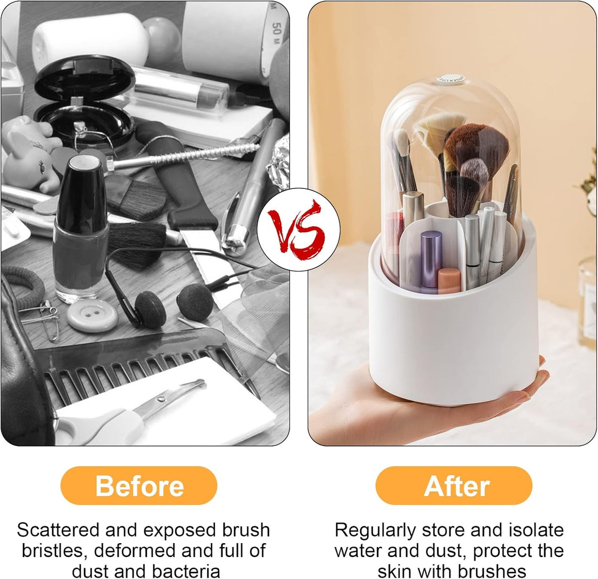 Covered Rotating Toothbrush Holder – 360° Dustproof Bathroom Organizer with Storage Compartments
