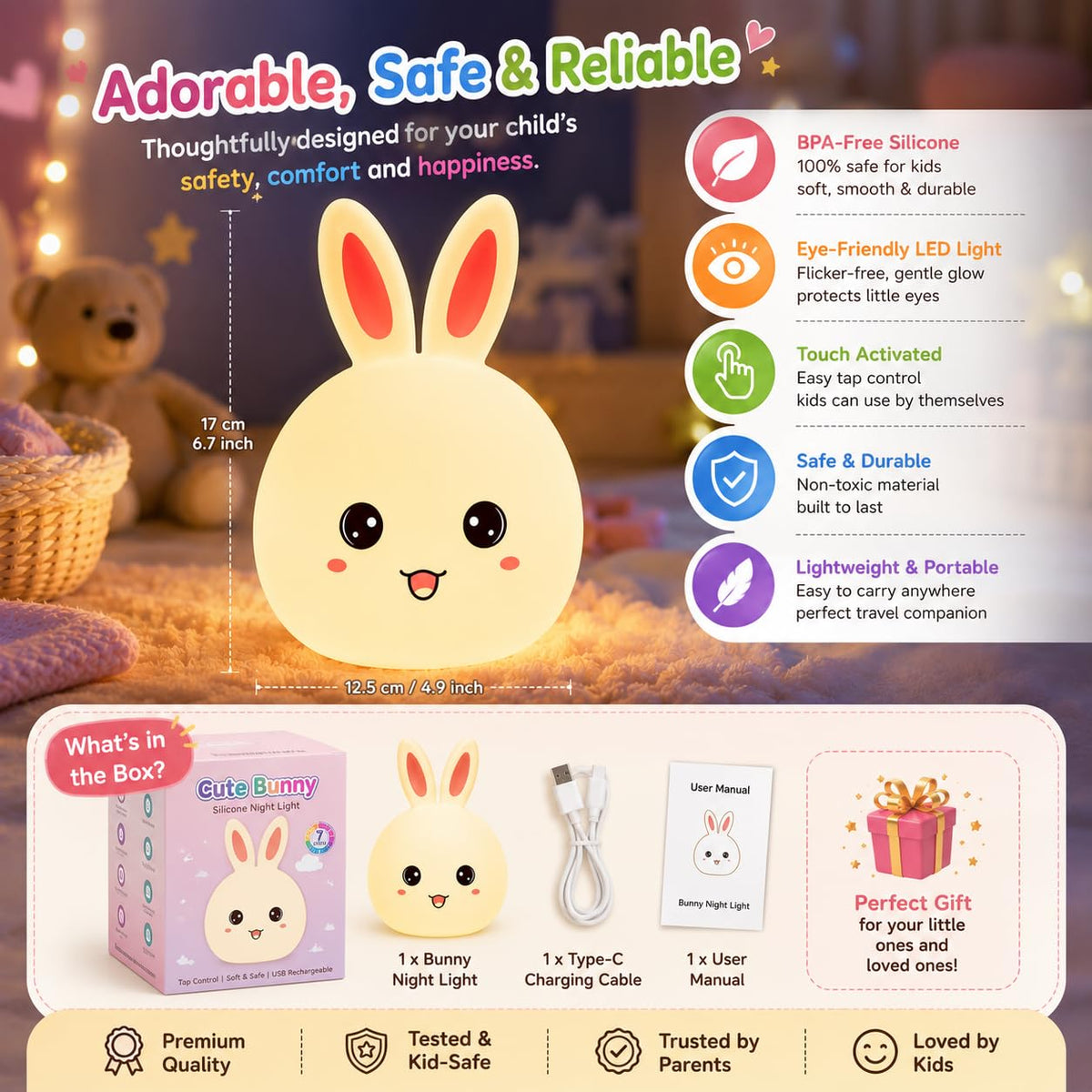 Cubbie Rabbit Silicone Night Light | Rechargeable Bunny Lamp