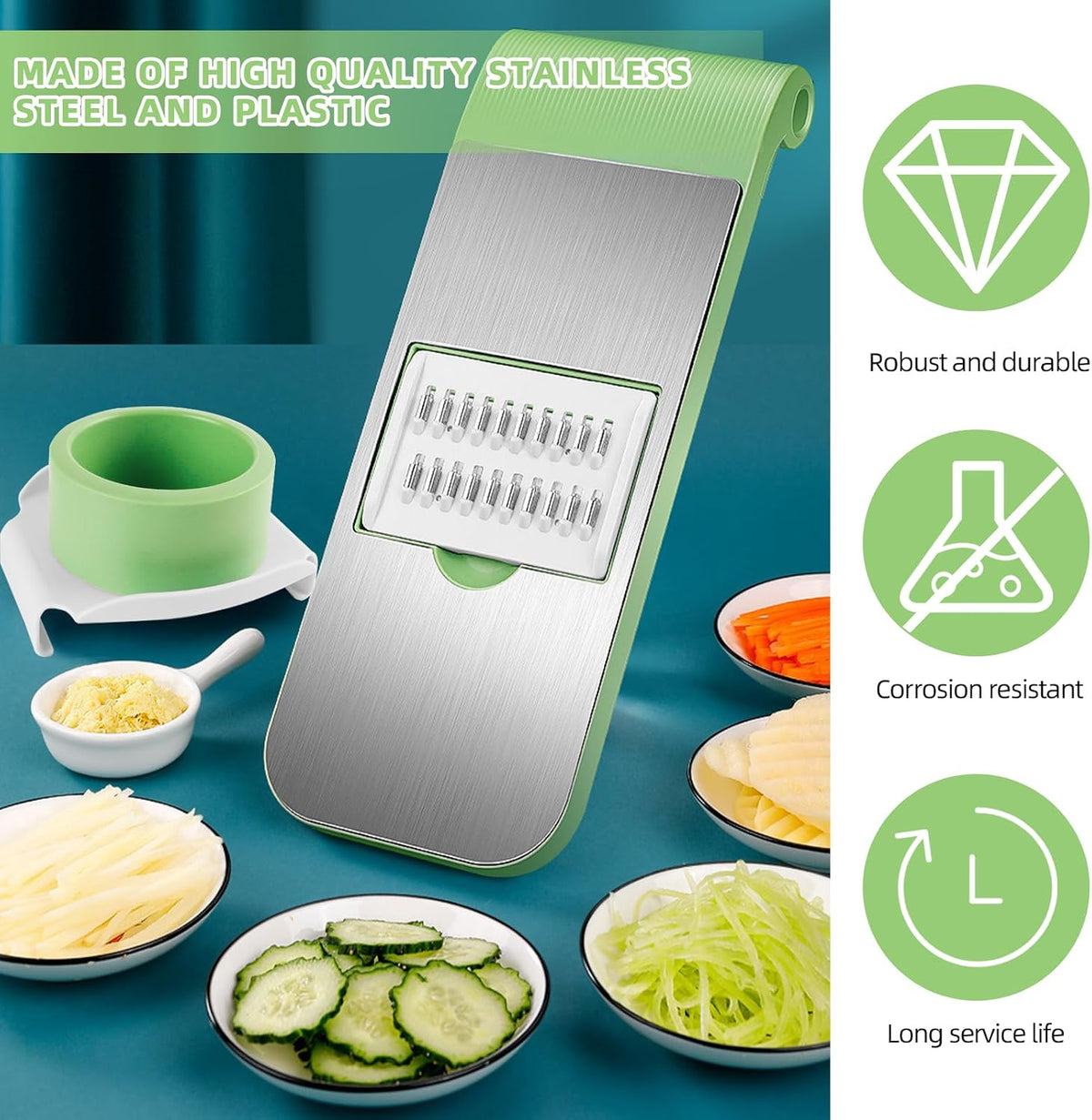 5-in-1 Manual Food Grater & Slicer – Multi-Function Vegetable & Fruit Cutter with Stainless Steel Blades