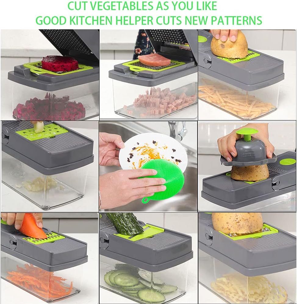 14-in-1 Vegetable Cutter – Multifunction Vegetable Chopper, Mandoline Slicer & Grater with Storage Container