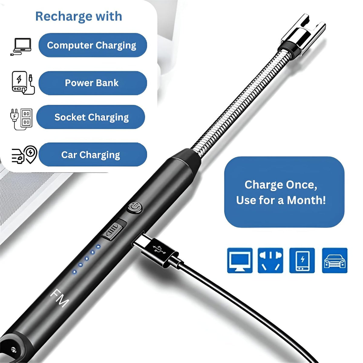 Arc Rechargeable Kitchen Lighter – USB Type-C Electric Plasma Lighter with Metal Body for Kitchen & BBQ