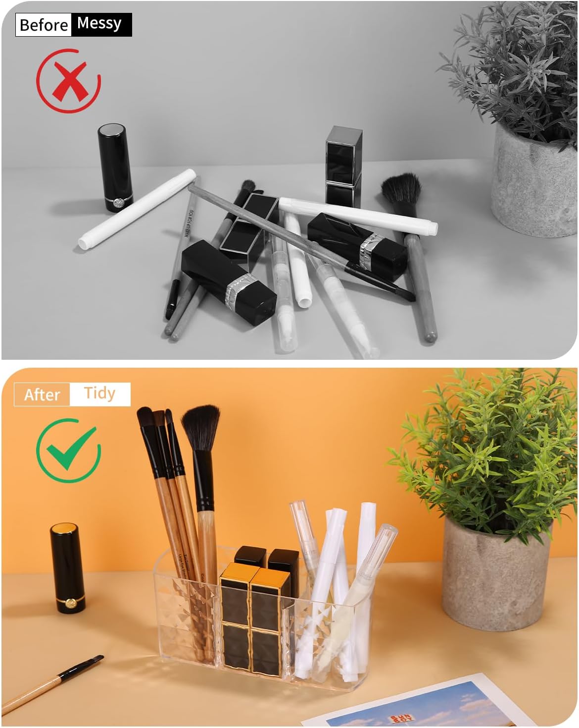 Acrylic 3-Part Diamond Cut Organizer – Multipurpose Makeup, Cosmetic & Desk Storage Holder