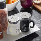 KITOME Salt and Pepper Shakers Set – Ceramic Spice Dispensers with Stainless Steel Lids & Handles, Black & White, 2-Piece Kitchen Dining Set