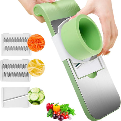 5-in-1 Manual Food Grater & Slicer – Multi-Function Vegetable & Fruit Cutter with Stainless Steel Blades