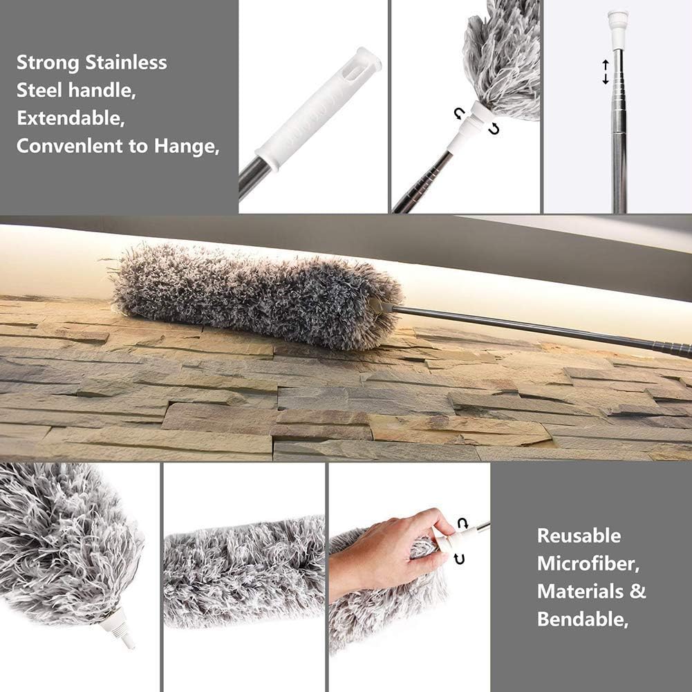 Foldable Cleaning Grey Duster – Extendable Microfiber Dust Cleaner for Ceiling Fan, Furniture, Blinds & Home Cleaning