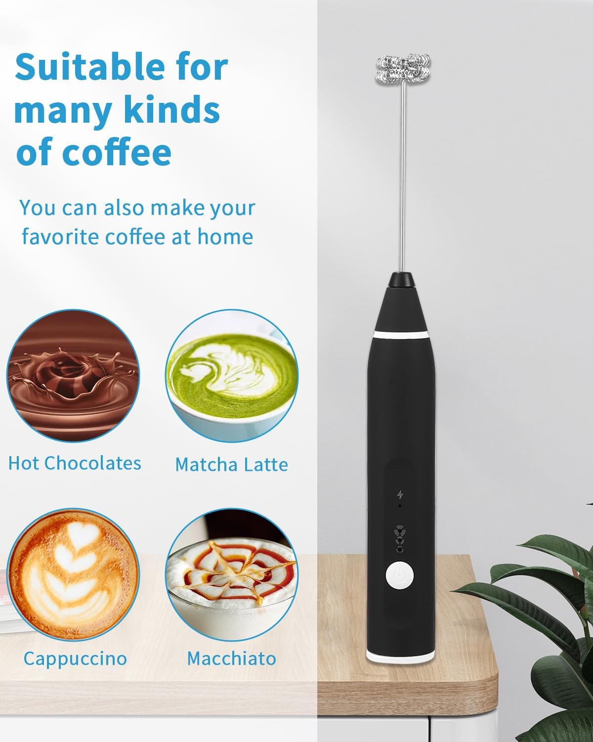 Rechargeable Coffee Beater – USB Electric Milk Frother & Coffee Foam Maker with Foam Packing