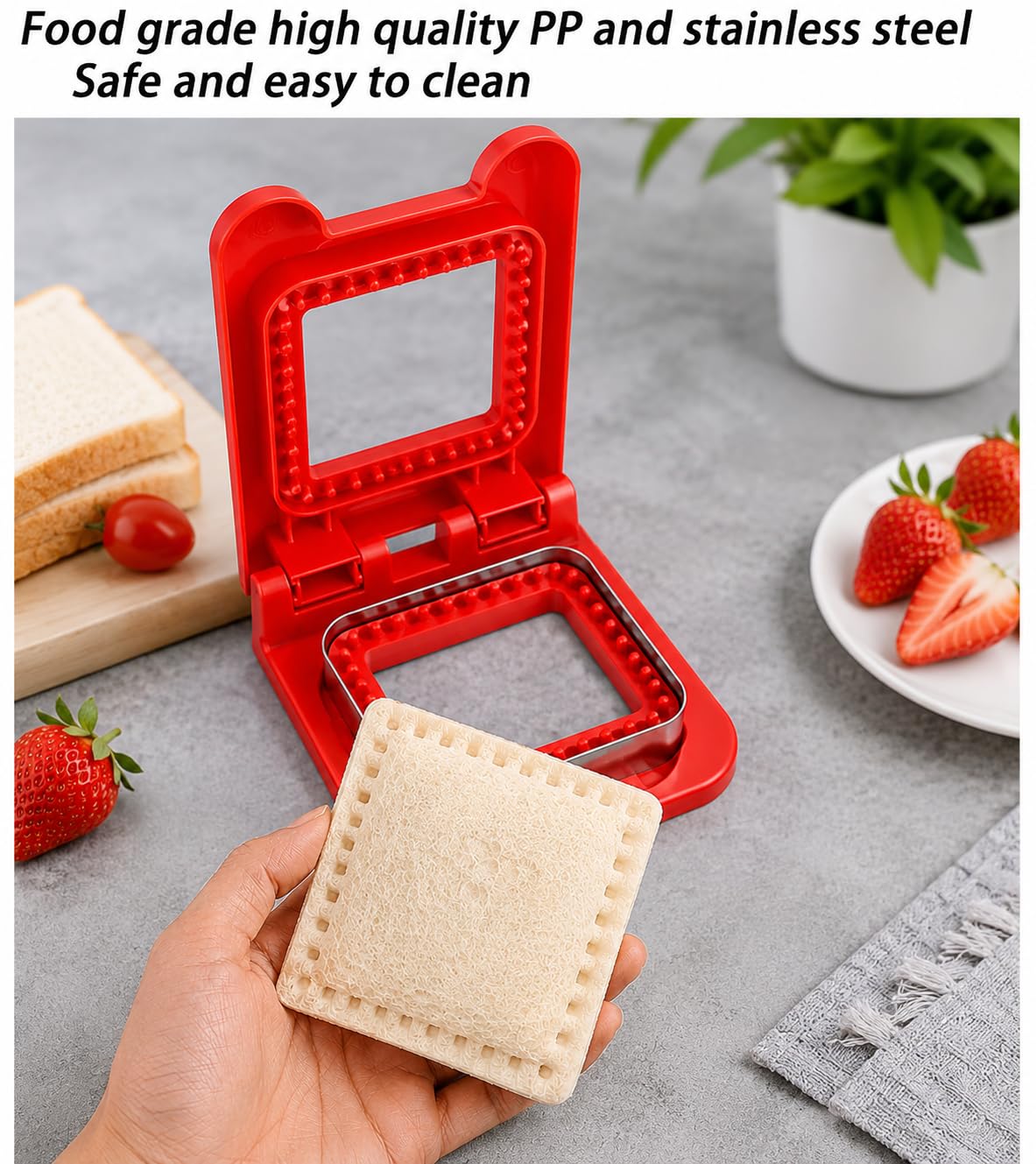Square Sandwich Cutter – DIY Bread Sandwich Cutter & Sealer for Kids Lunch Box, Toast & Snacks