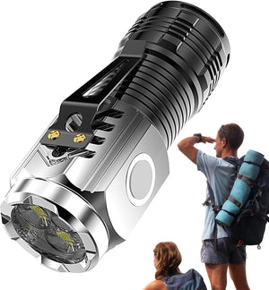 Mini Portable Outdoor LED Flashlight – High Lumens Three-Eyed USB Rechargeable Torch for Camping, Hiking & Emergency