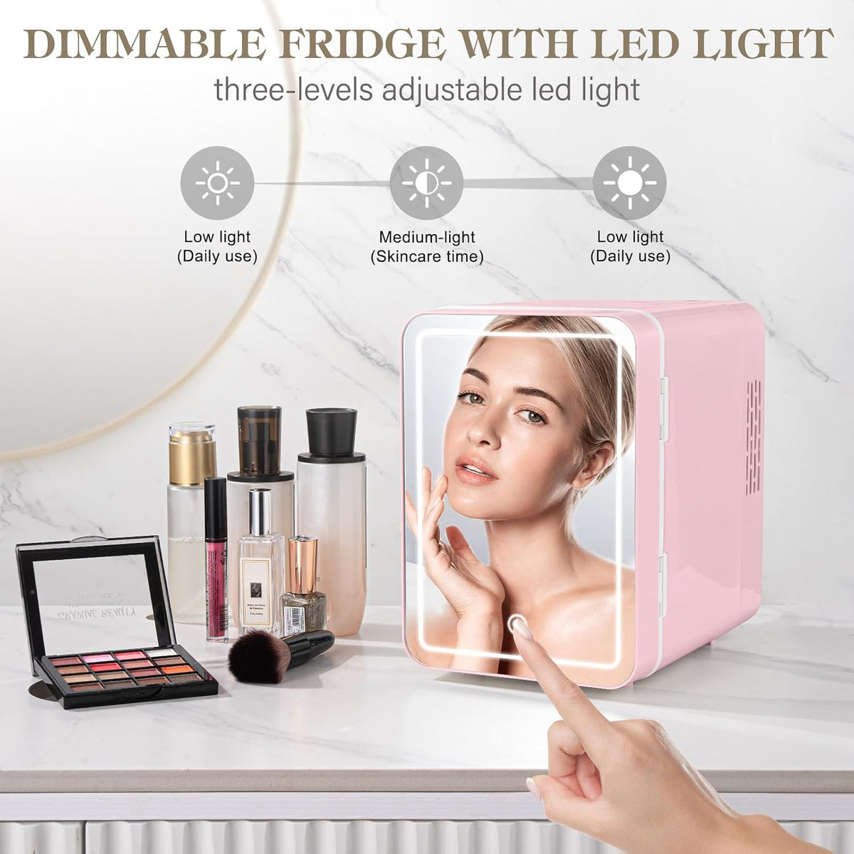 4L Vanity Mirror LED Portable Mini Fridge – Makeup & Skincare Refrigerator with LED Mirror for Bedroom, Office & Car