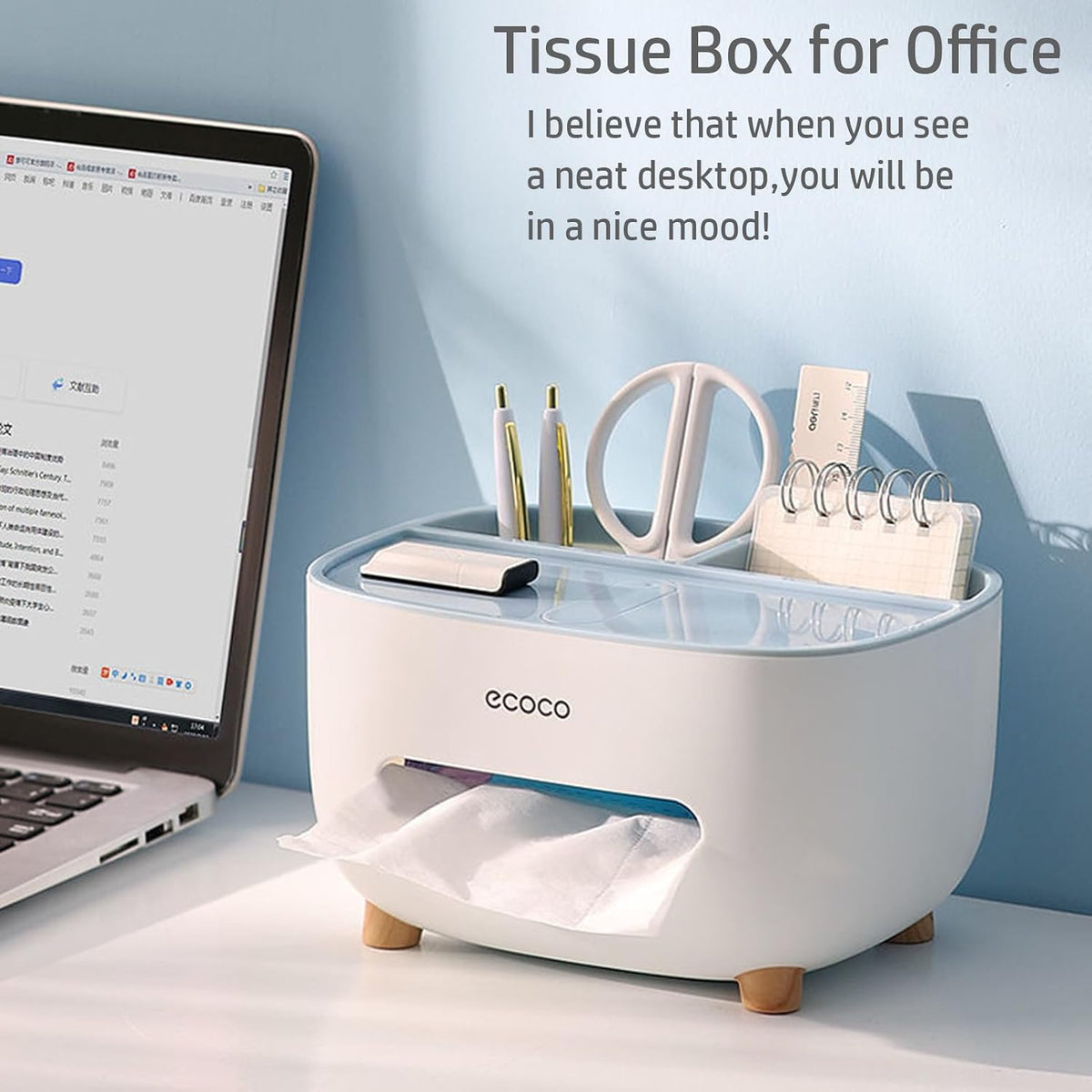 Ecoco Tissue Box – Stylish Desktop Tissue Holder & Organizer for Bathroom, Bedroom, Kitchen & Office