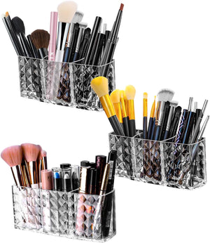 Acrylic 3-Part Diamond Cut Organizer – Multipurpose Makeup, Cosmetic & Desk Storage Holder