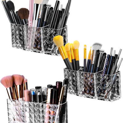 Acrylic 3-Part Diamond Cut Organizer – Multipurpose Makeup, Cosmetic & Desk Storage Holder