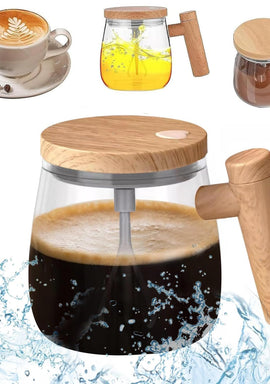Self Stirring Mug 400ml – Automatic Mixing Borosilicate Glass Coffee Cup with One-Touch Stirring