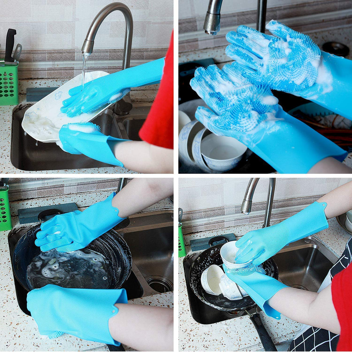 Silicone Washing Gloves – High Quality Reusable Dishwashing & Cleaning Scrubber Gloves for Kitchen & Bathroom