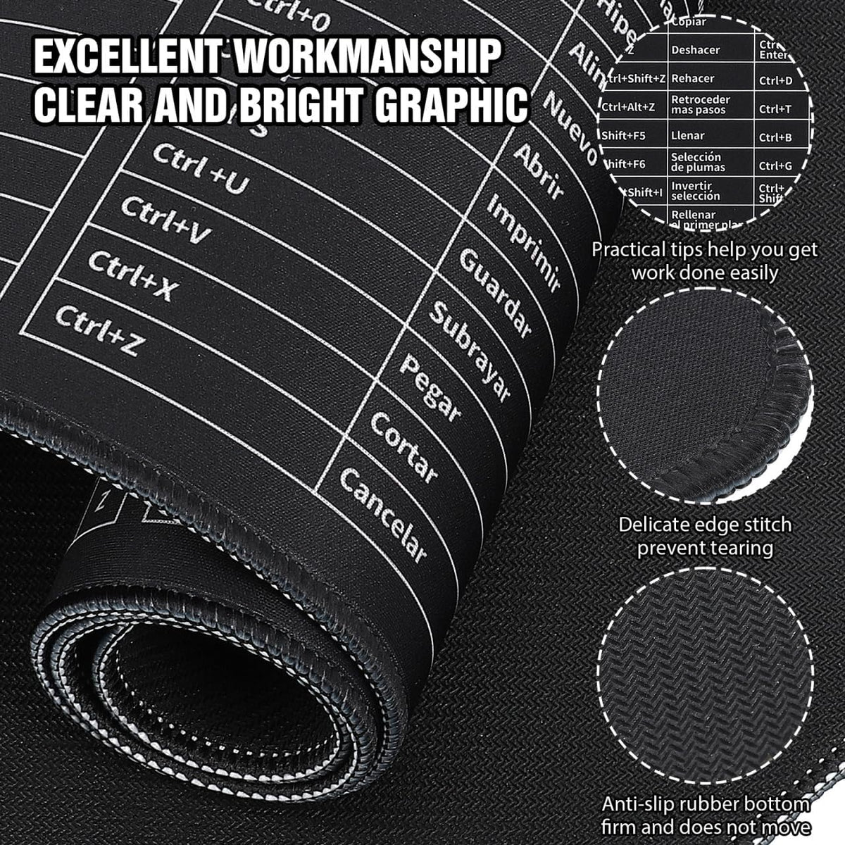 Shortcut Mouse Pad – Keyboard Shortcut Desk Mat for Windows, Office, Study & Gaming
