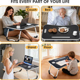 Folding Lap Desk, 23.6 Inch Wood Laptop Bed Desk with Cup Holder, Portable Bed Table for Working Writing Reading & Eating for Bed, Sofa, Couch, Floor - Black