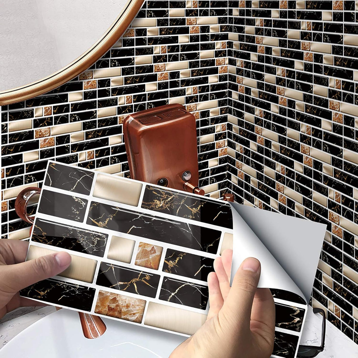 Pack of 24 Self-Adhesive Mosaic Tile Stickers – Waterproof Peel & Stick Wall & Kitchen Décor (7.5 × 4.5 Inch)