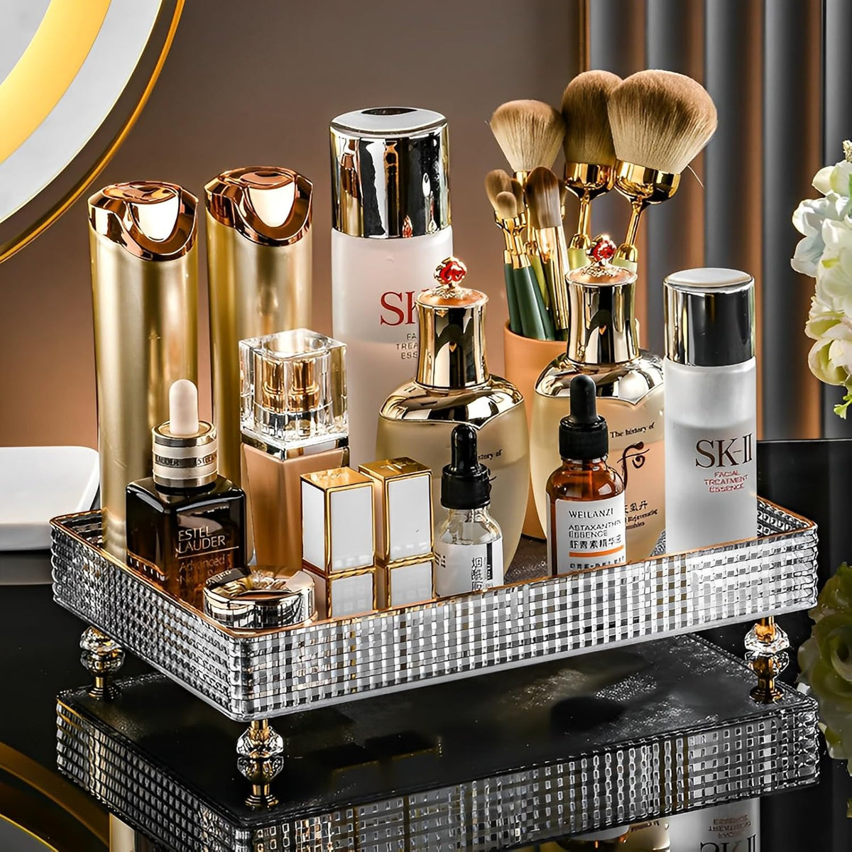 Desktop Perfume & Cosmetic Organizer Acrylic Tray – Transparent Makeup, Skincare & Vanity Storage Display Tray