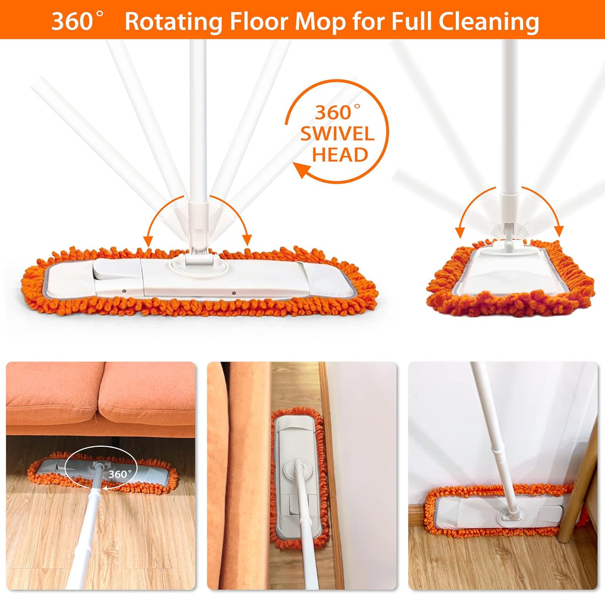 Microfiber Flat Mop – 360° Rotating Floor Cleaning Mop with Reusable Microfiber Pads for Wet & Dry Cleaning