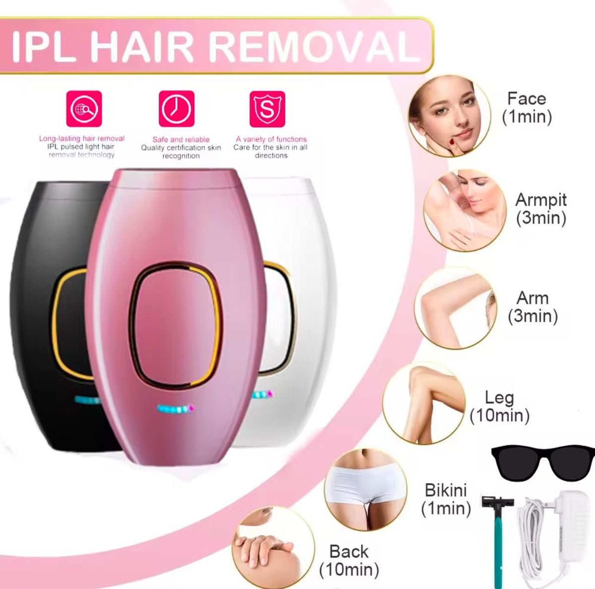 IPL Hair Removal Handheld Device Kit – At-Home IPL Hair Reduction Device for Face, Body, Underarms & Bikini
