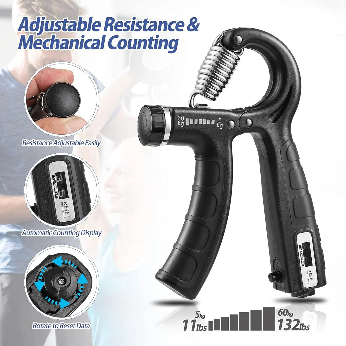 Automatic Counter Hand Gripper – Adjustable Finger Strength Trainer with Repetition Counter for Grip & Forearm Exercise